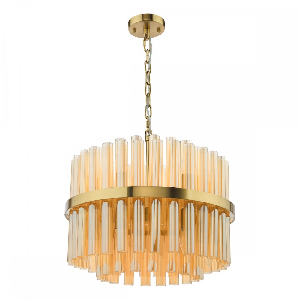 IMA1235 Imani 12 Light Pendant Natural Brass and Champagne Ribbed Glass