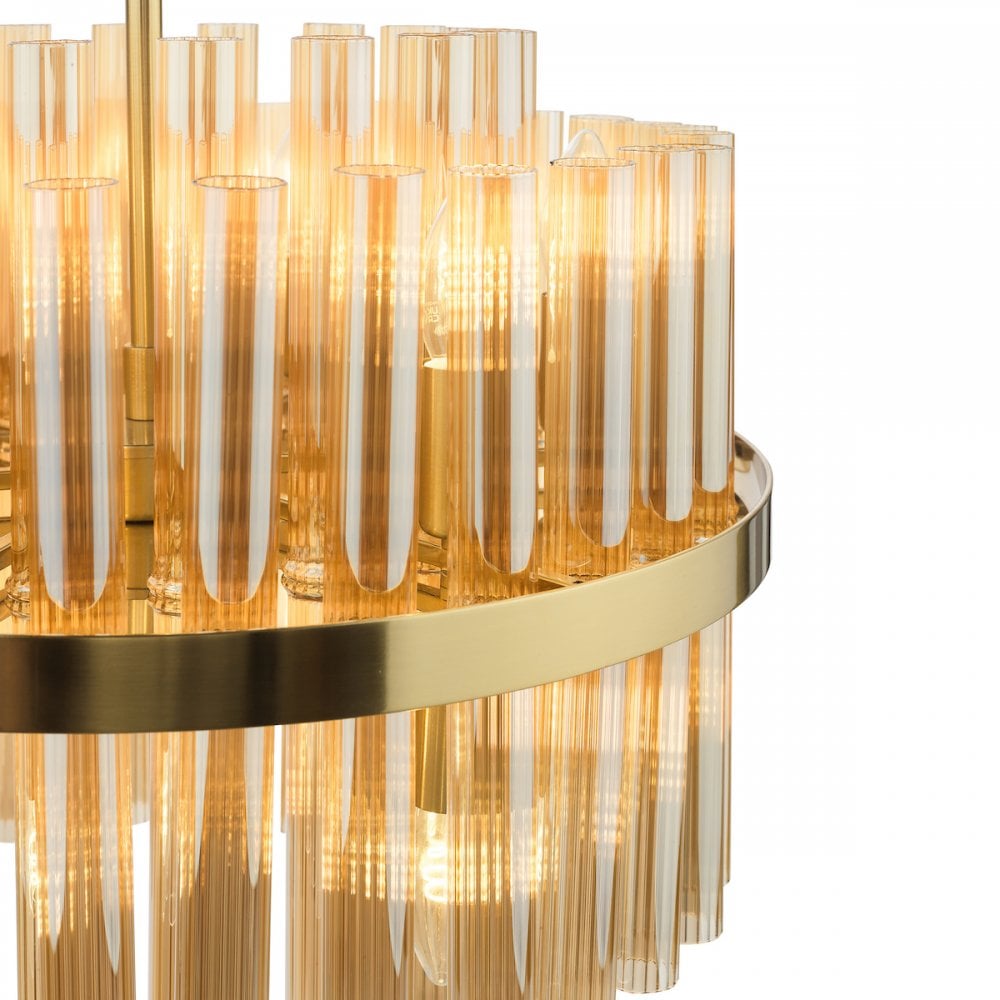 IMA1235 Imani 12 Light Pendant Natural Brass and Champagne Ribbed Glass