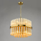 IMA1235 Imani 12 Light Pendant Natural Brass and Champagne Ribbed Glass