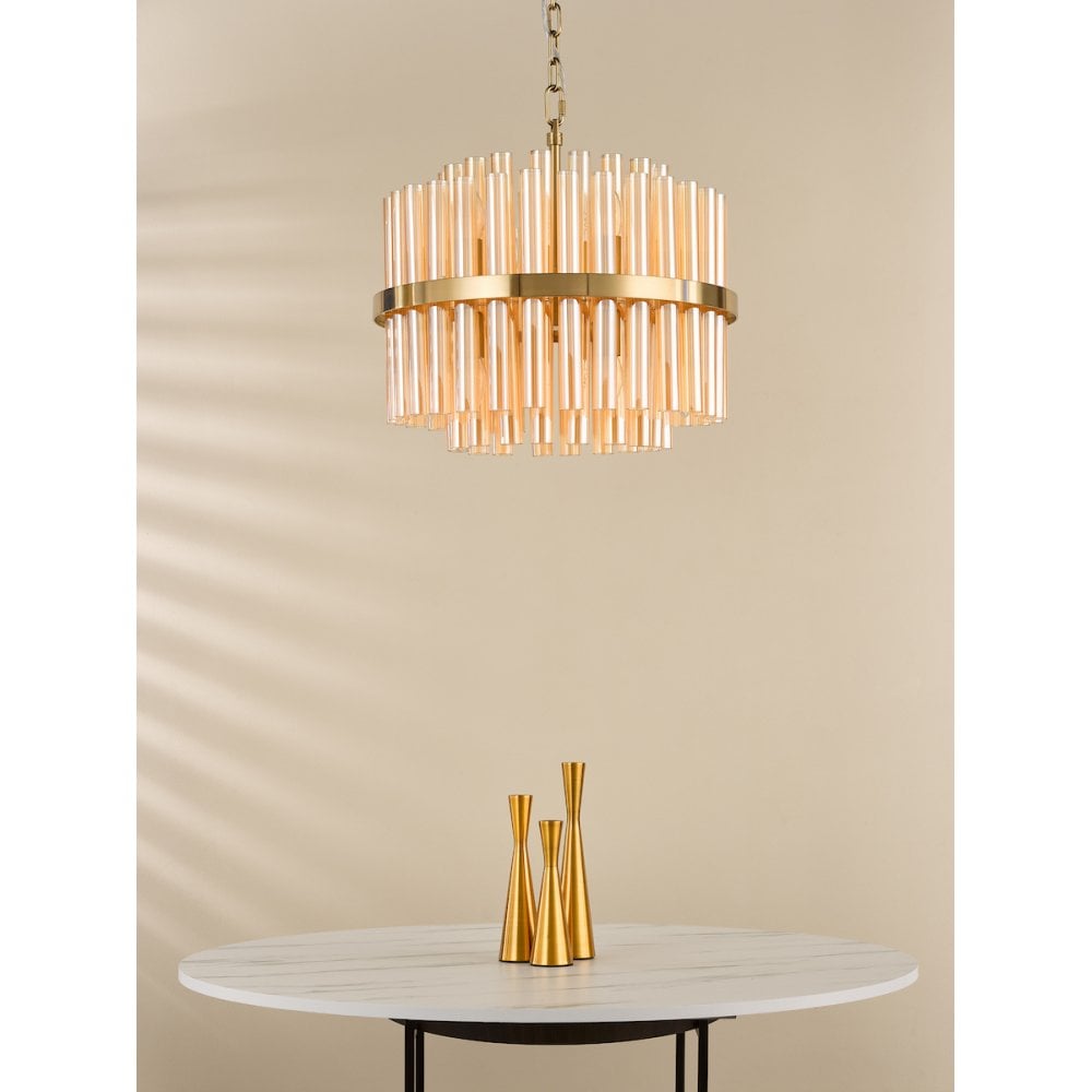 IMA1235 Imani 12 Light Pendant Natural Brass and Champagne Ribbed Glass