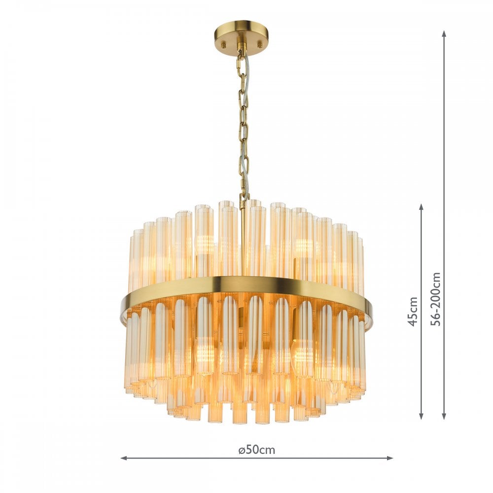 IMA1235 Imani 12 Light Pendant Natural Brass and Champagne Ribbed Glass