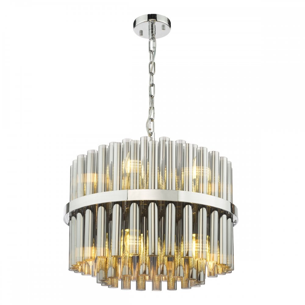 IMA1250 Imani 12 Light Pendant Polished Chrome and Smoked Ribbed Glass