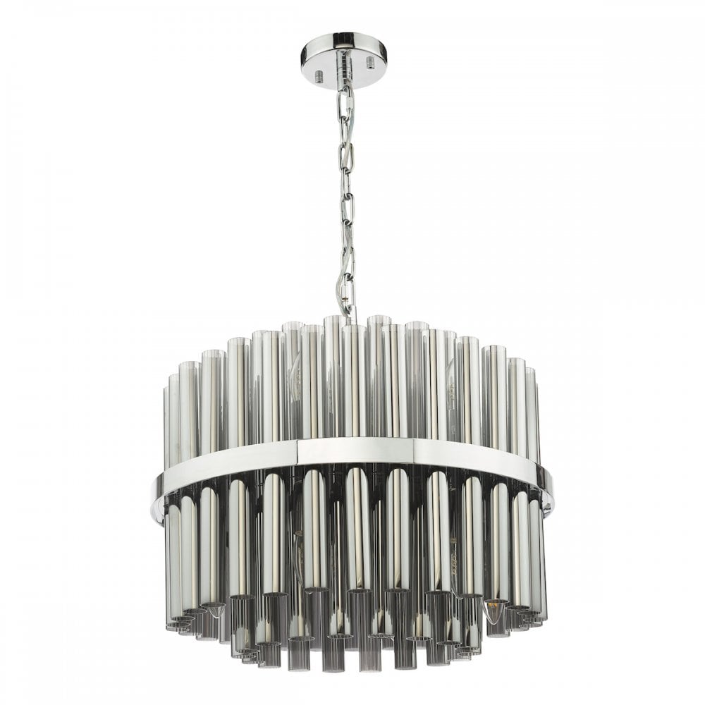IMA1250 Imani 12 Light Pendant Polished Chrome and Smoked Ribbed Glass