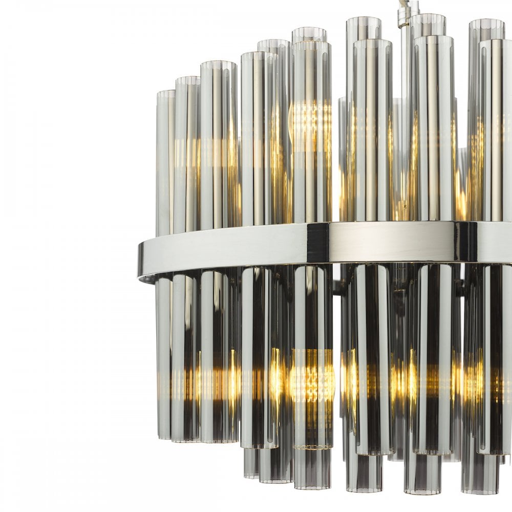IMA1250 Imani 12 Light Pendant Polished Chrome and Smoked Ribbed Glass