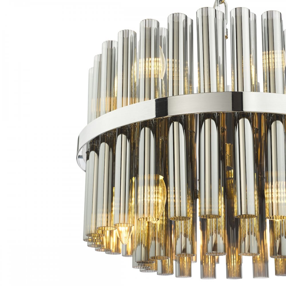 IMA1250 Imani 12 Light Pendant Polished Chrome and Smoked Ribbed Glass