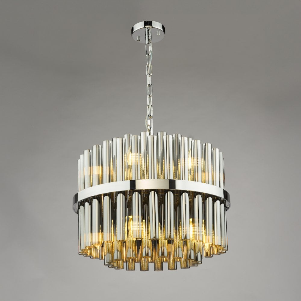 IMA1250 Imani 12 Light Pendant Polished Chrome and Smoked Ribbed Glass