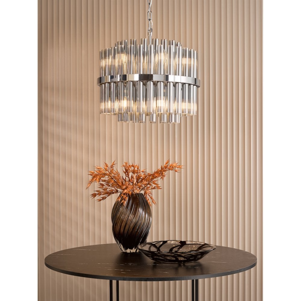 IMA1250 Imani 12 Light Pendant Polished Chrome and Smoked Ribbed Glass