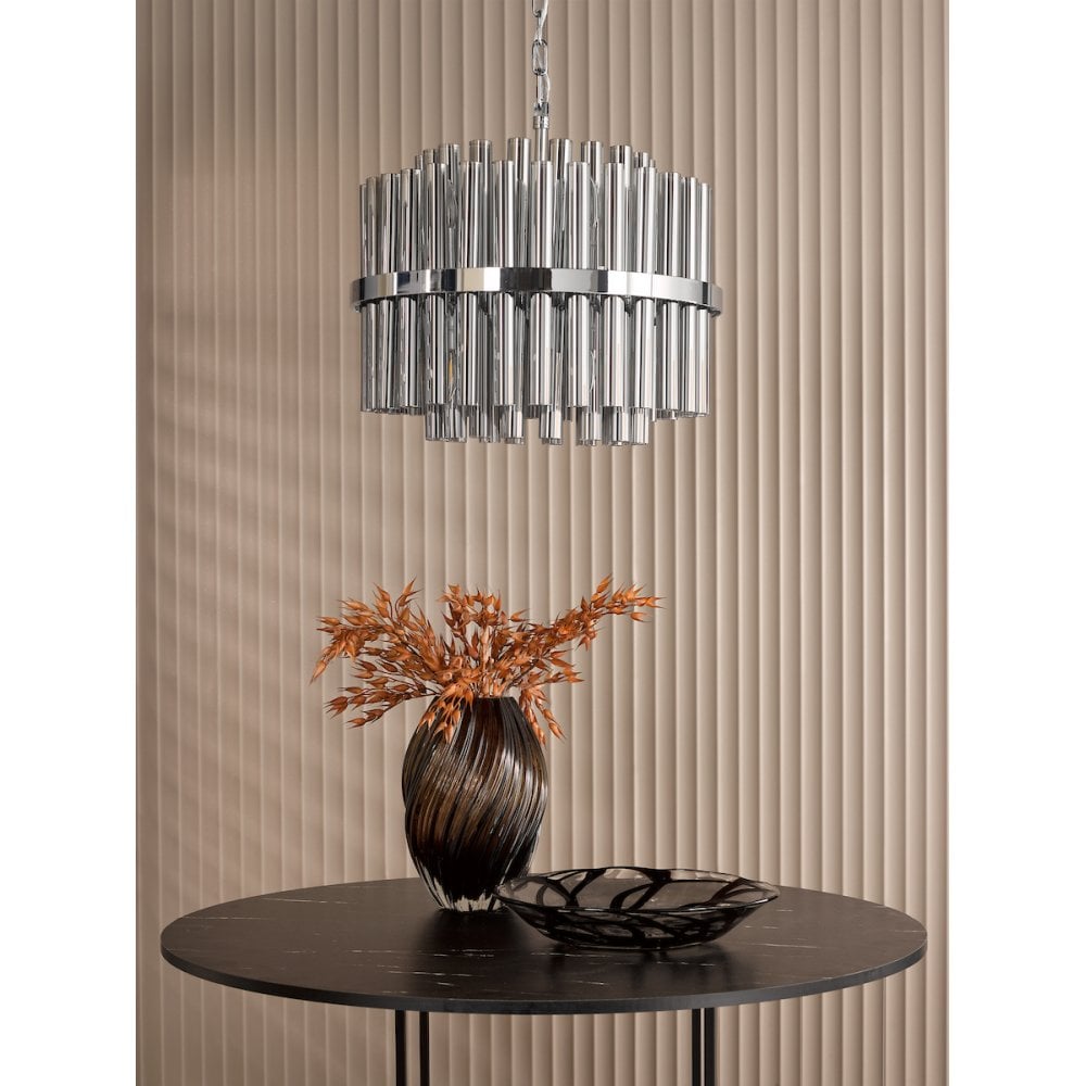 IMA1250 Imani 12 Light Pendant Polished Chrome and Smoked Ribbed Glass