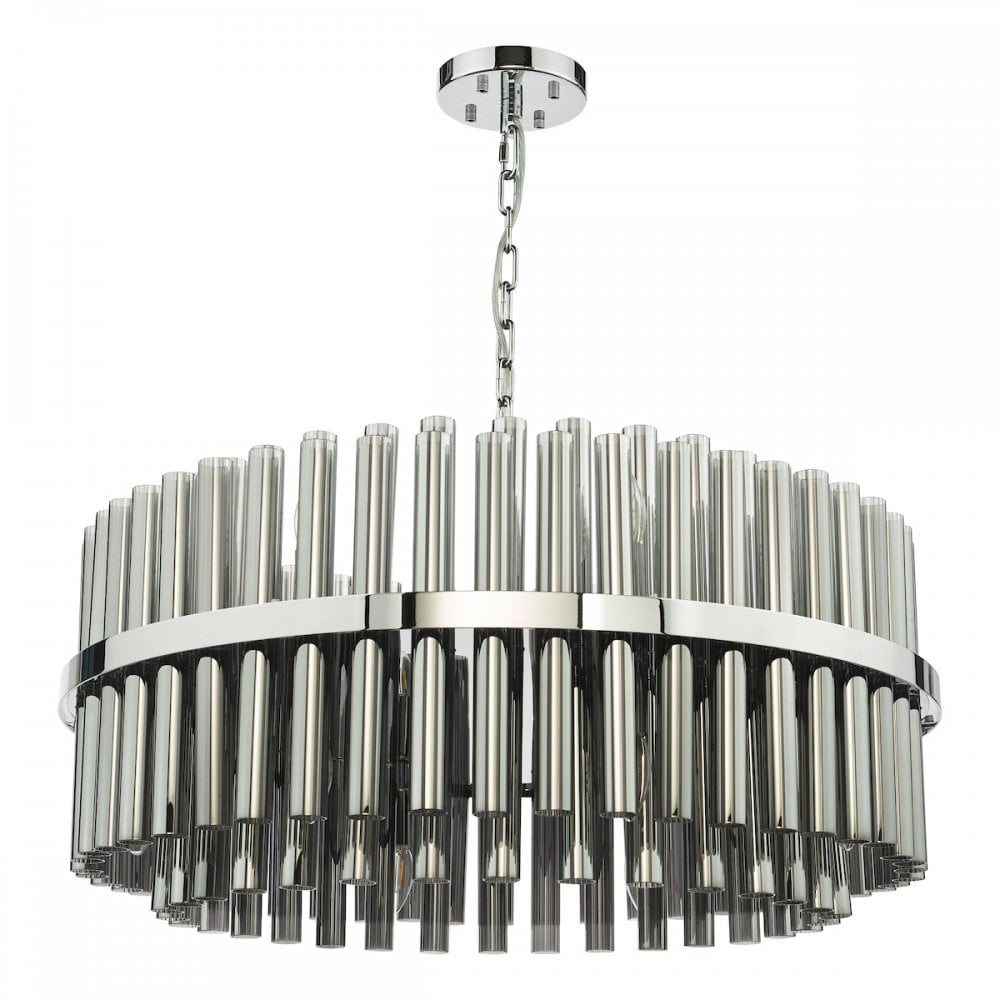 IMA1650 Imani 16 Light Pendant Polished Chrome and Smoked Ribbed Glass