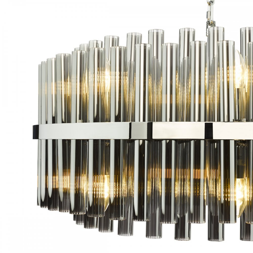 IMA1650 Imani 16 Light Pendant Polished Chrome and Smoked Ribbed Glass