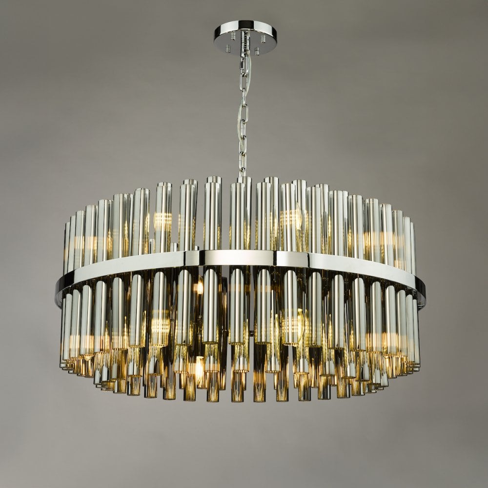 IMA1650 Imani 16 Light Pendant Polished Chrome and Smoked Ribbed Glass
