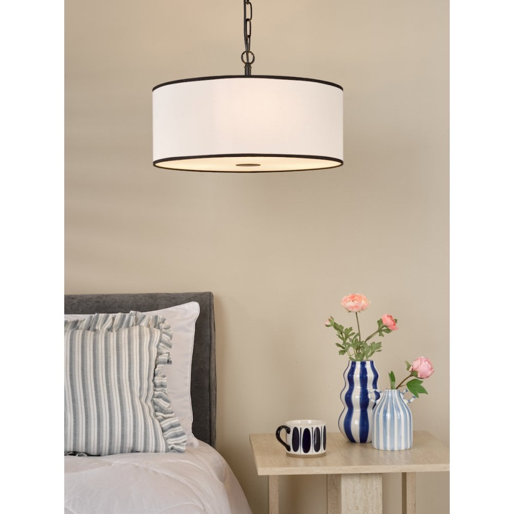 JEM0322 Jemima 3 Light Pendant White and Matt Black With Shade