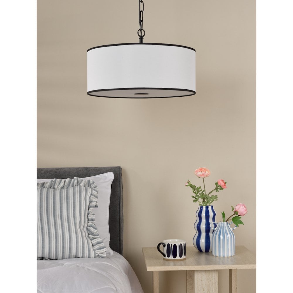 JEM0322 Jemima 3 Light Pendant White and Matt Black With Shade