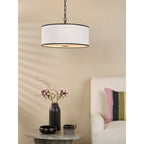 JEM0322 Jemima 3 Light Pendant White and Matt Black With Shade