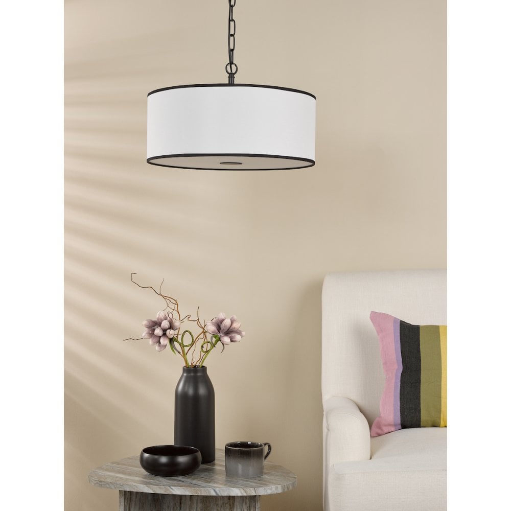 JEM0322 Jemima 3 Light Pendant White and Matt Black With Shade