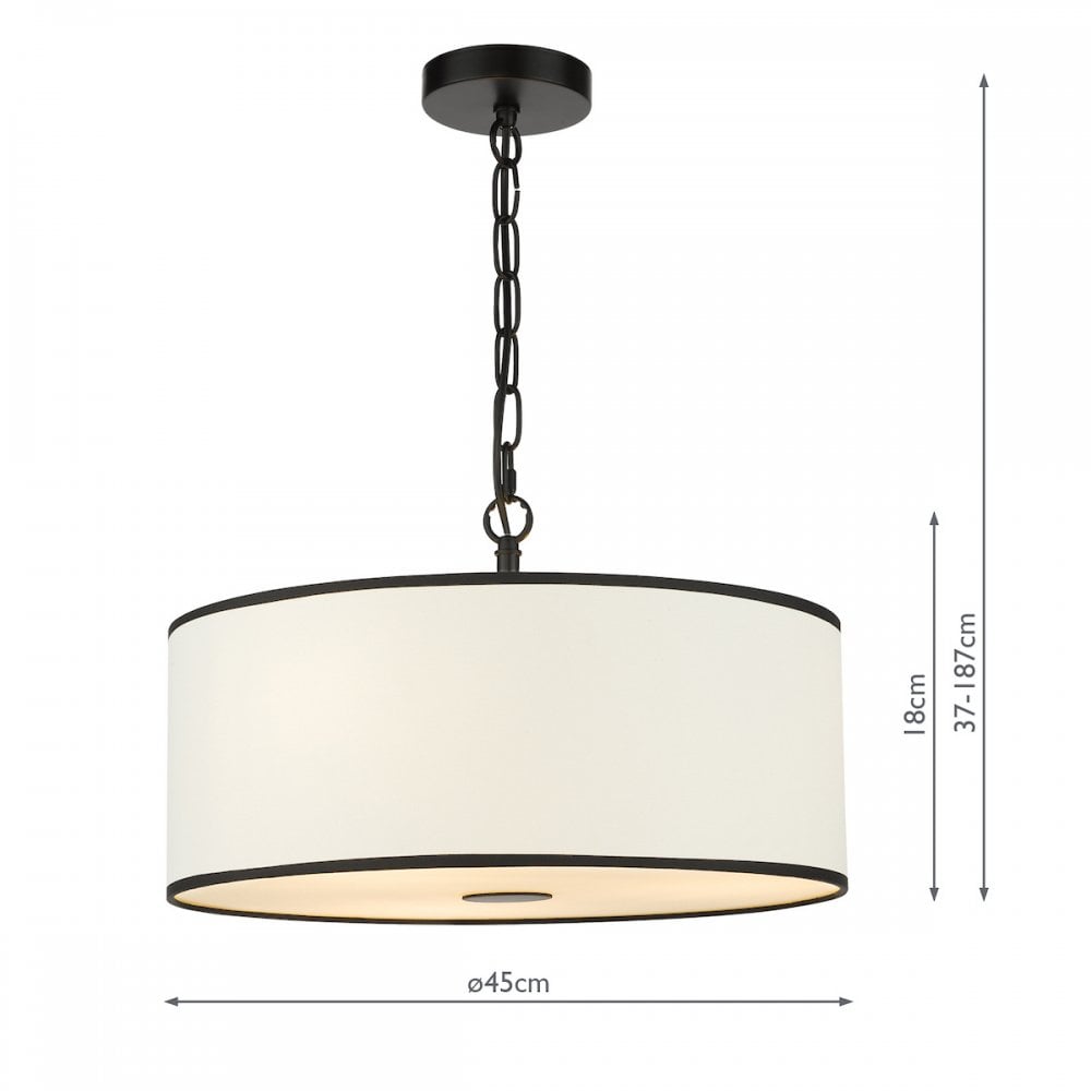 JEM0322 Jemima 3 Light Pendant White and Matt Black With Shade