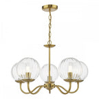 JOC0542 Jocelyn 5 Light Armed Pendant Natural Brass and Glass