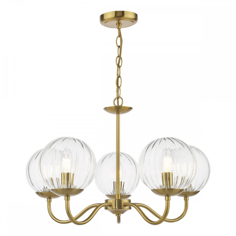 JOC0542 Jocelyn 5 Light Armed Pendant Natural Brass and Glass