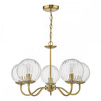 JOC0542 Jocelyn 5 Light Armed Pendant Natural Brass and Glass
