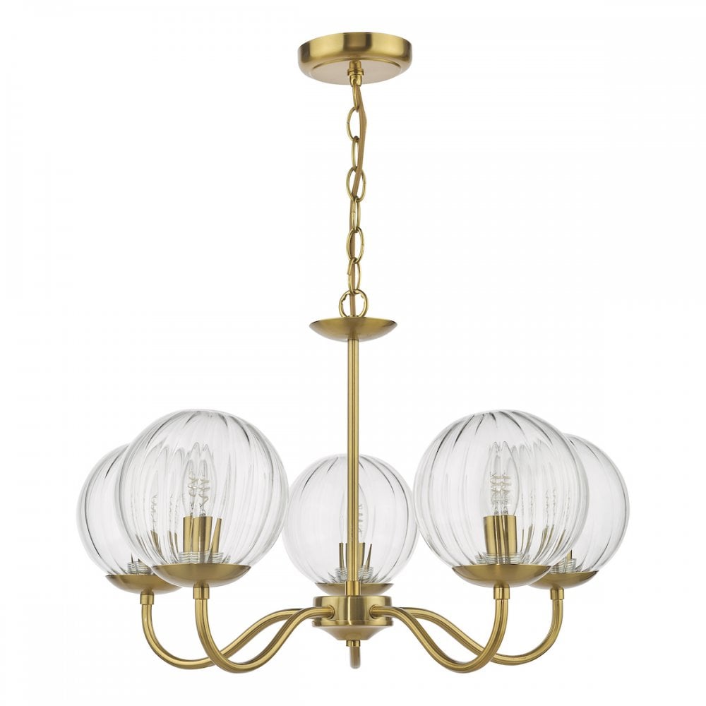 JOC0542 Jocelyn 5 Light Armed Pendant Natural Brass and Glass