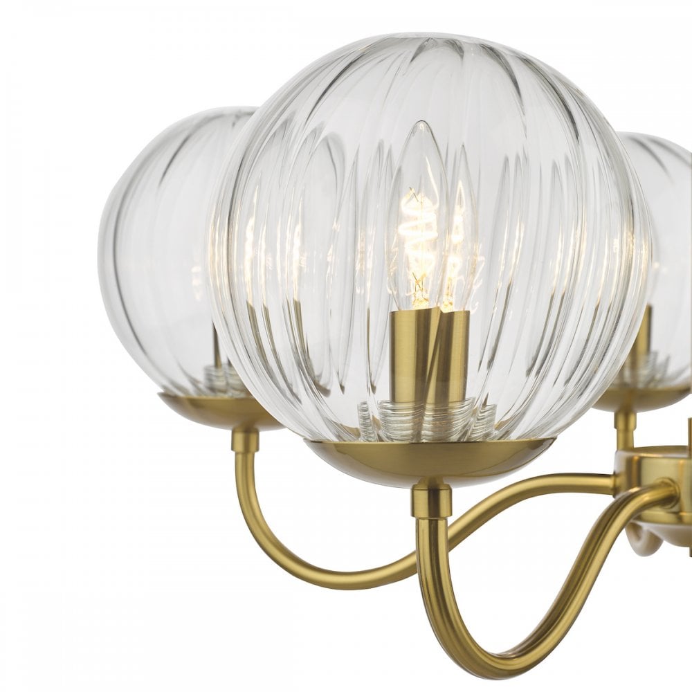 JOC0542 Jocelyn 5 Light Armed Pendant Natural Brass and Glass
