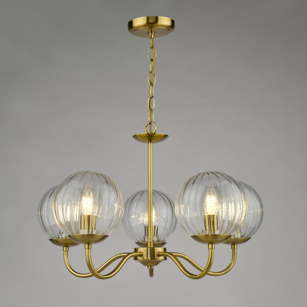 JOC0542 Jocelyn 5 Light Armed Pendant Natural Brass and Glass