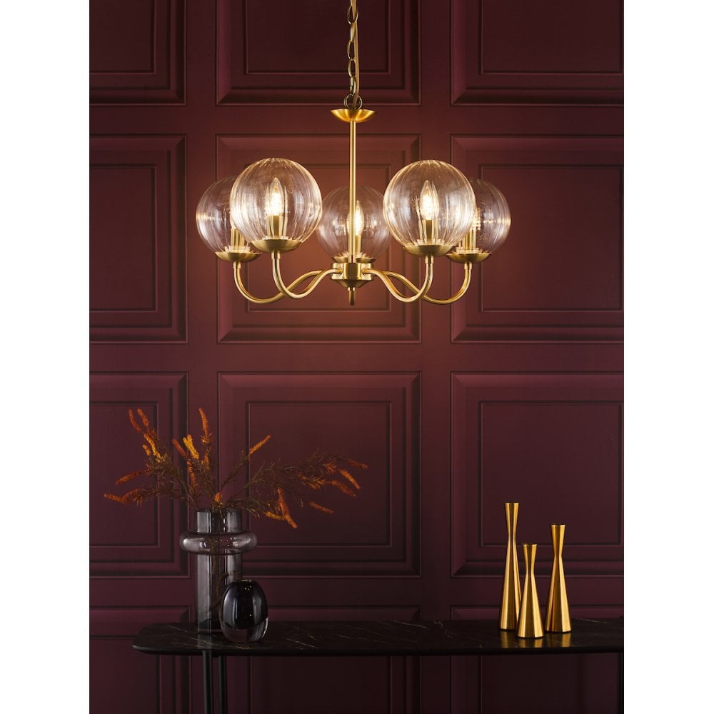 JOC0542 Jocelyn 5 Light Armed Pendant Natural Brass and Glass