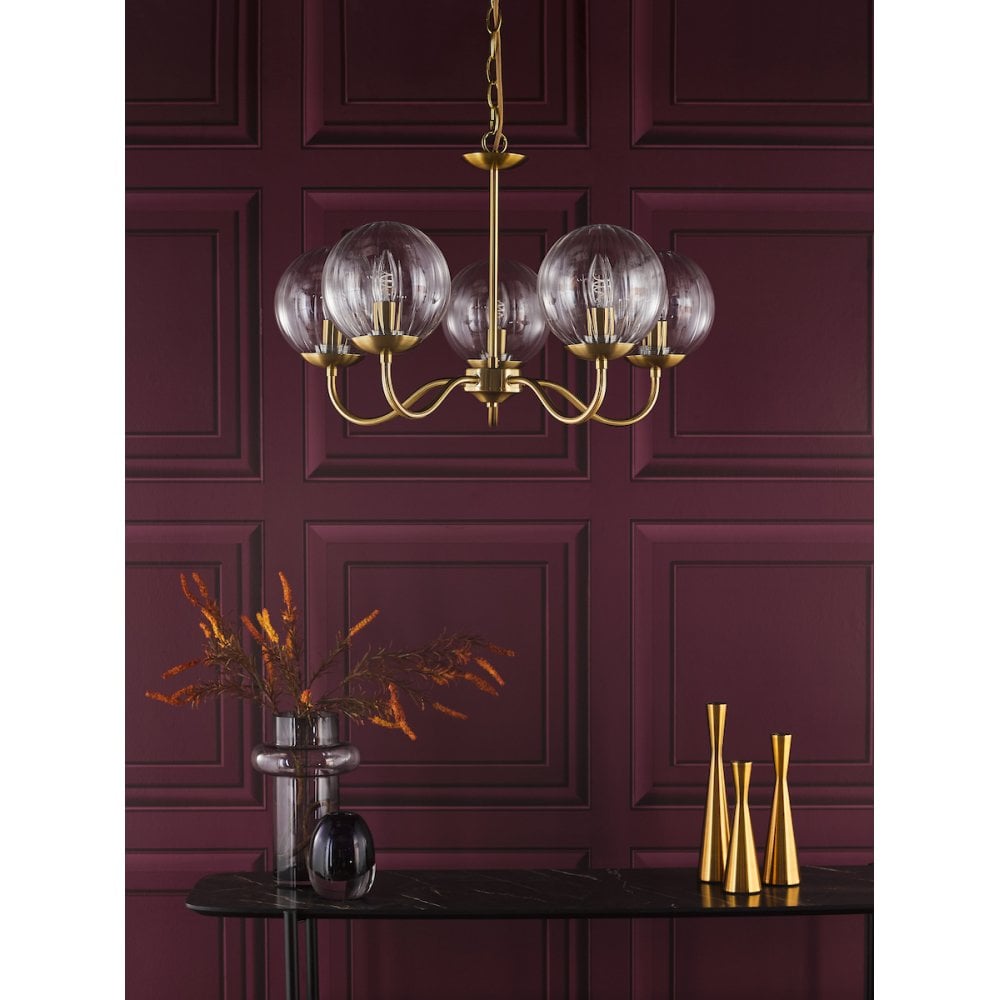 JOC0542 Jocelyn 5 Light Armed Pendant Natural Brass and Glass