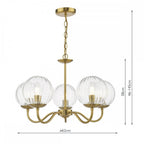 JOC0542 Jocelyn 5 Light Armed Pendant Natural Brass and Glass