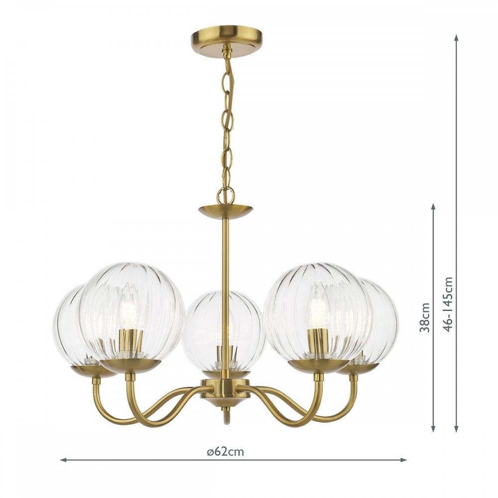 JOC0542 Jocelyn 5 Light Armed Pendant Natural Brass and Glass