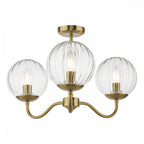 JOC5342 Jocelyn 3 Light Semi-Flush Natural Brass and Glass
