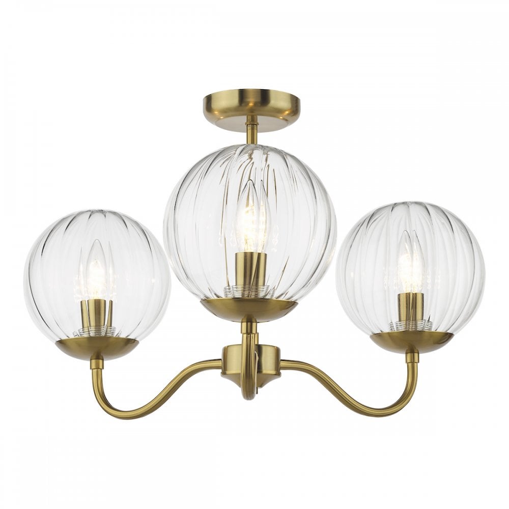 JOC5342 Jocelyn 3 Light Semi-Flush Natural Brass and Glass