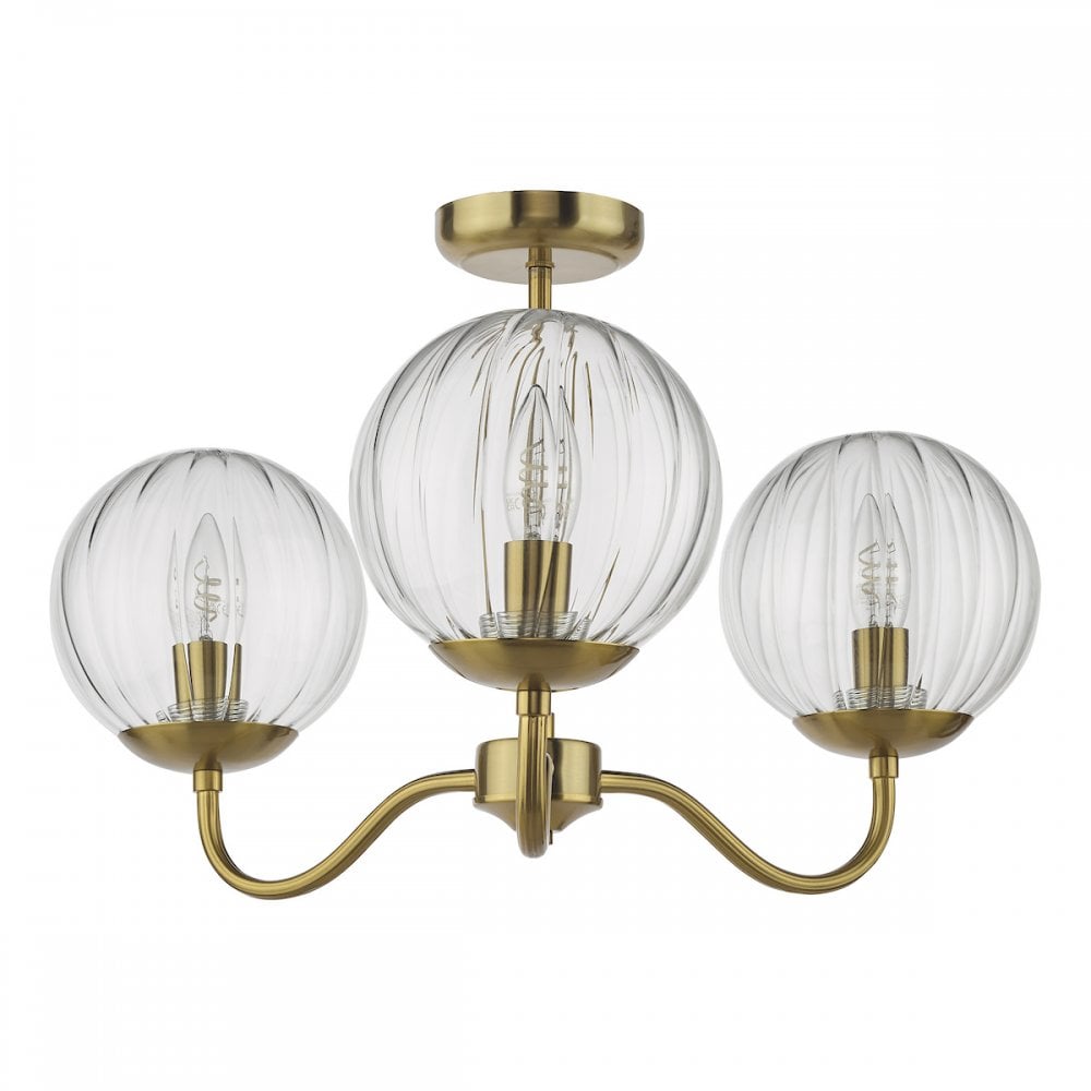 JOC5342 Jocelyn 3 Light Semi-Flush Natural Brass and Glass