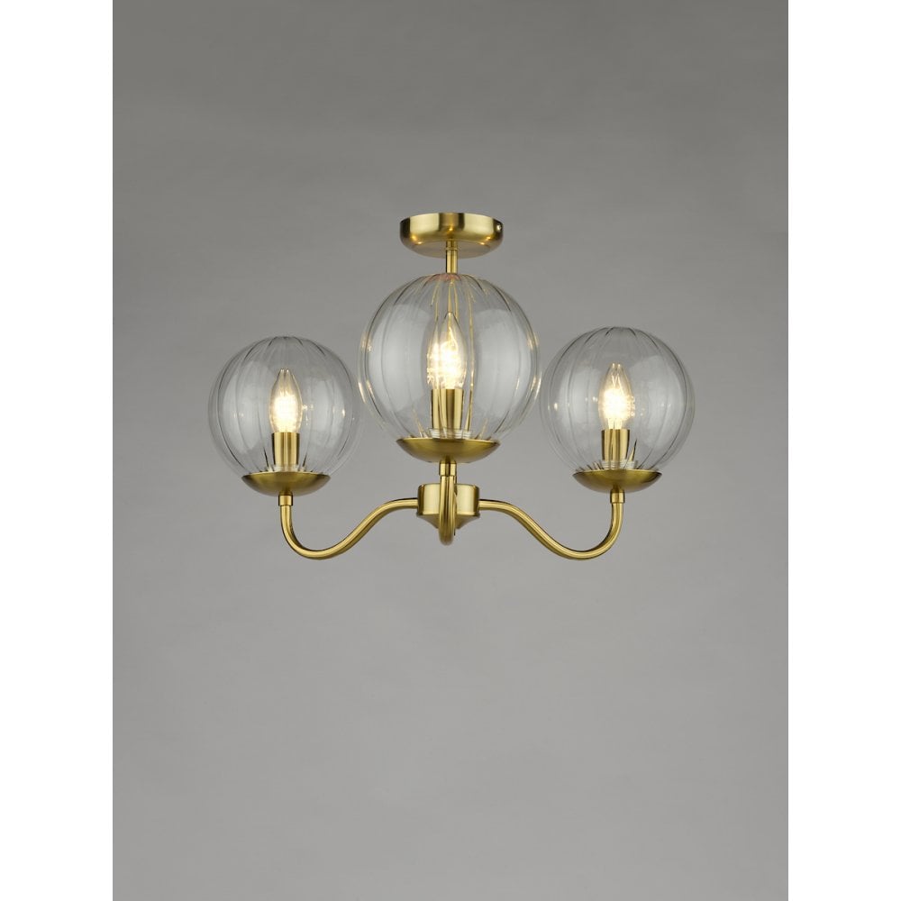 JOC5342 Jocelyn 3 Light Semi-Flush Natural Brass and Glass