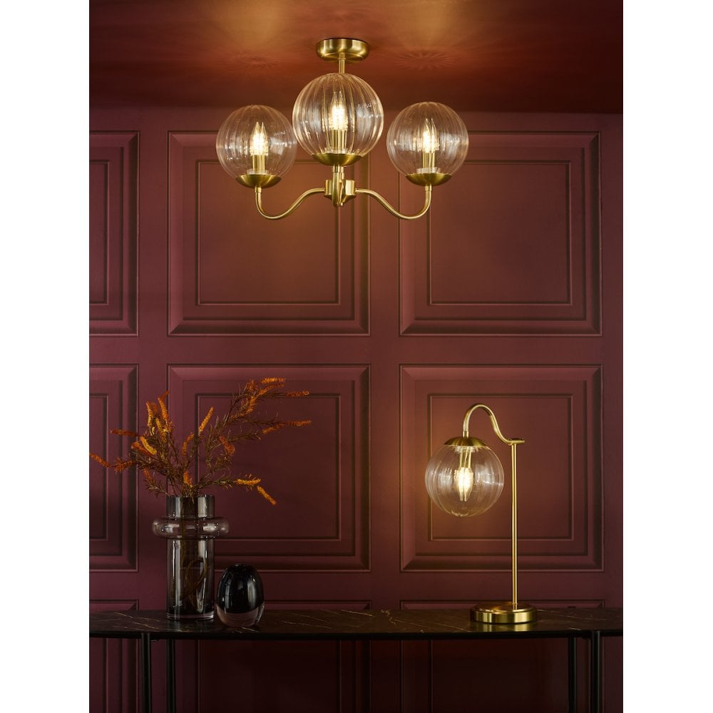 JOC5342 Jocelyn 3 Light Semi-Flush Natural Brass and Glass