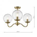 JOC5342 Jocelyn 3 Light Semi-Flush Natural Brass and Glass