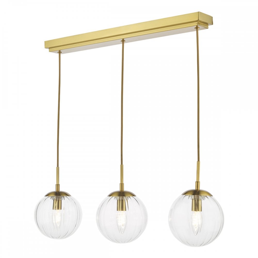 JOC6242 Jocelyn 3 Light Bar Pendant Natural Brass and Glass