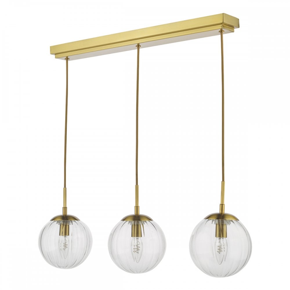 JOC6242 Jocelyn 3 Light Bar Pendant Natural Brass and Glass