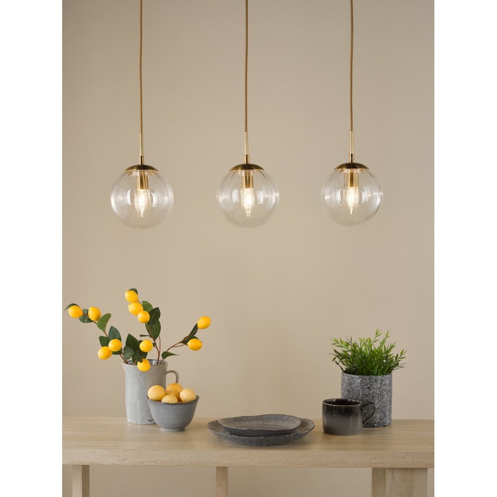 JOC6242 Jocelyn 3 Light Bar Pendant Natural Brass and Glass