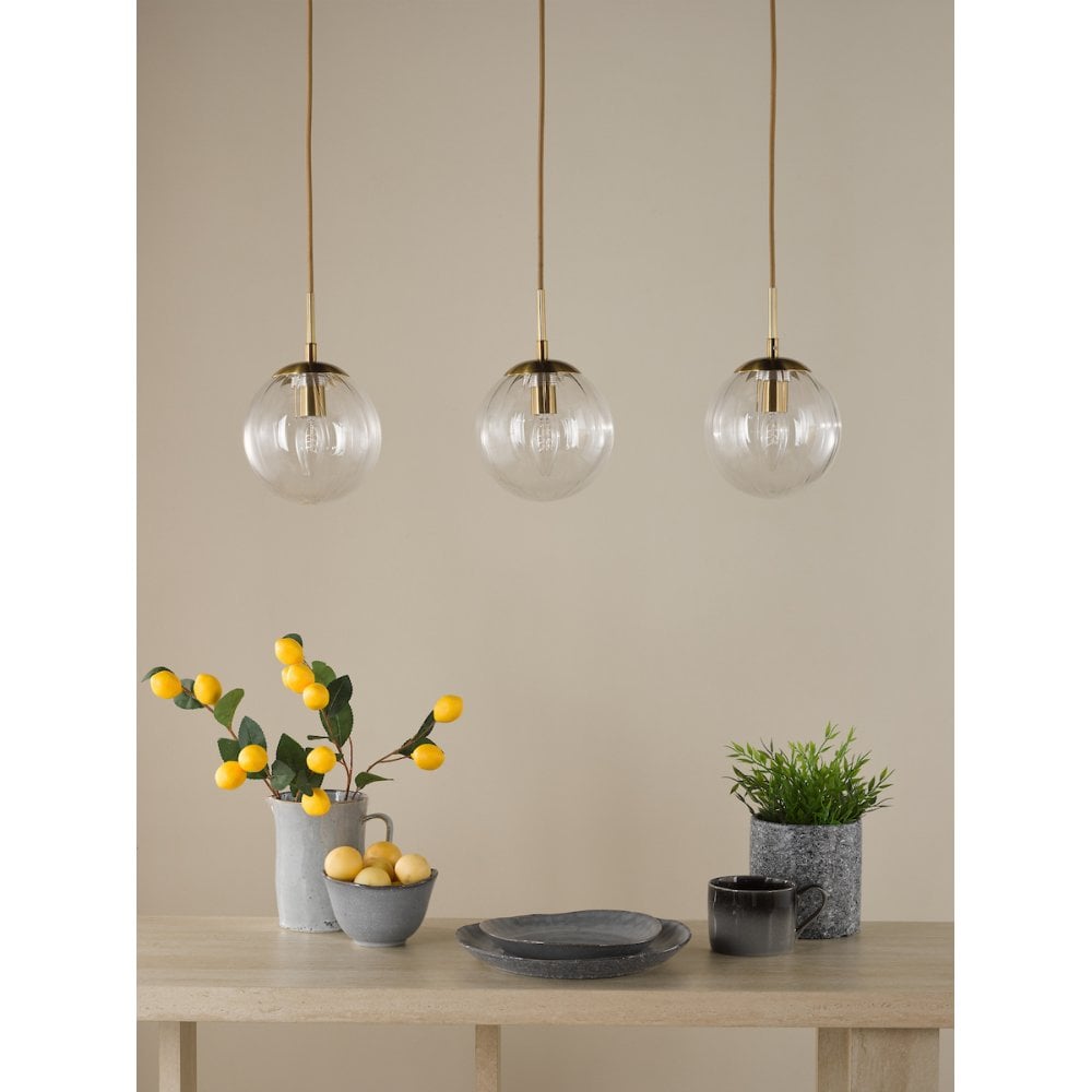JOC6242 Jocelyn 3 Light Bar Pendant Natural Brass and Glass