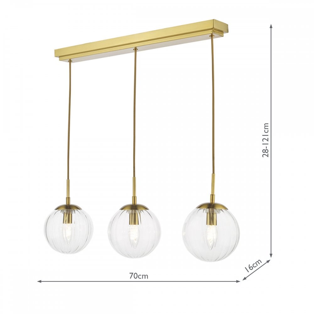 JOC6242 Jocelyn 3 Light Bar Pendant Natural Brass and Glass