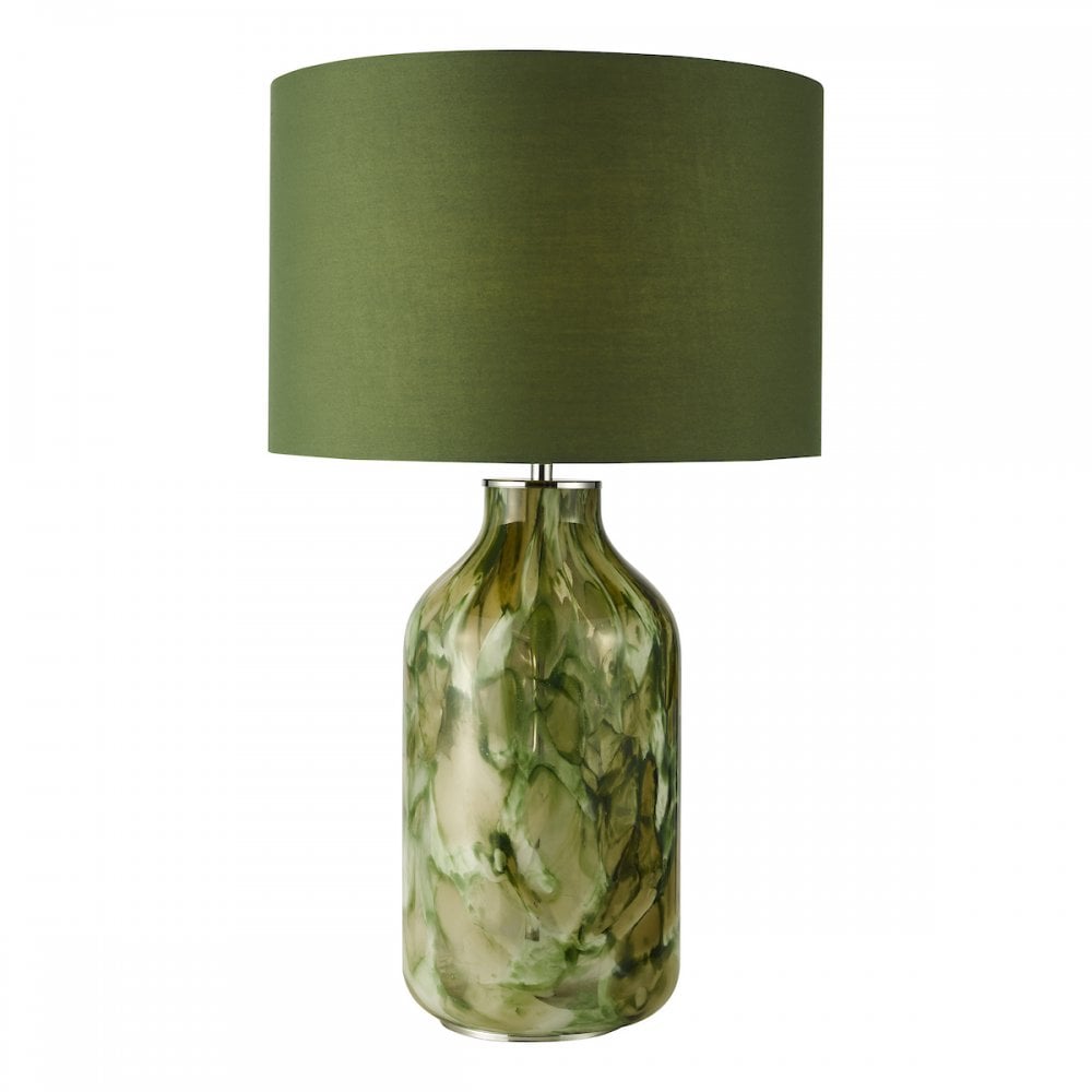 NUR4224 Nuria Table Lamp Green Art Glass and Polished Chrome With Shade