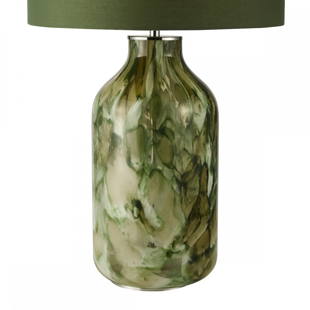 NUR4224 Nuria Table Lamp Green Art Glass and Polished Chrome With Shade