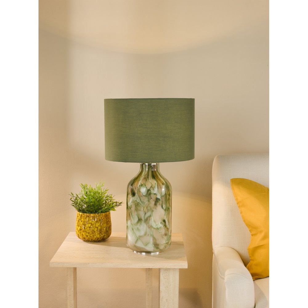 NUR4224 Nuria Table Lamp Green Art Glass and Polished Chrome With Shade
