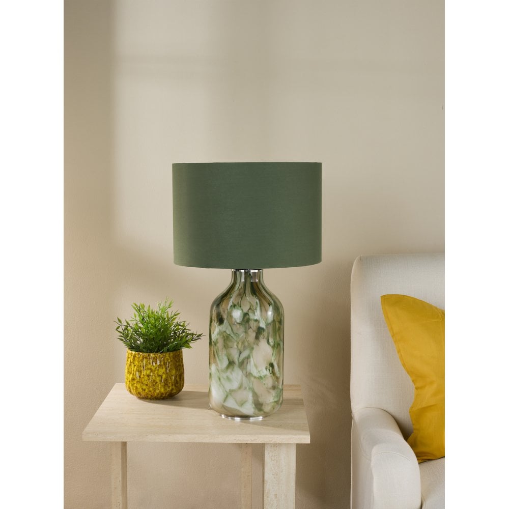 NUR4224 Nuria Table Lamp Green Art Glass and Polished Chrome With Shade