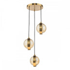 OPH0335 Ophira 3 Light Cluster Pendant Antique Gold and Amber Ribbed Glass