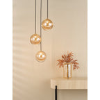 OPH0335 Ophira 3 Light Cluster Pendant Antique Gold and Amber Ribbed Glass