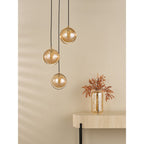 OPH0335 Ophira 3 Light Cluster Pendant Antique Gold and Amber Ribbed Glass