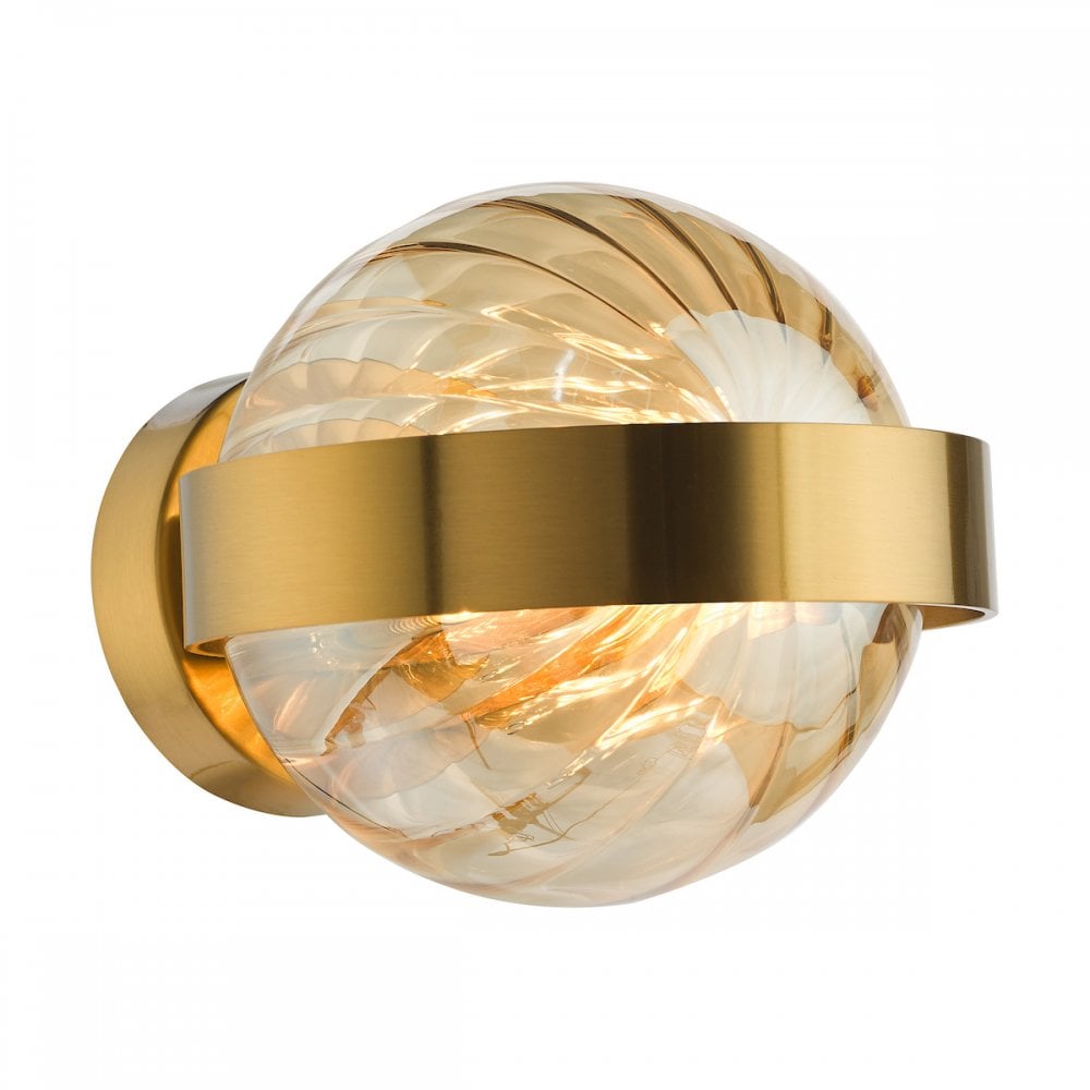 OPH0735 Ophira Wall Light Antique Gold and Amber Ribbed Glass