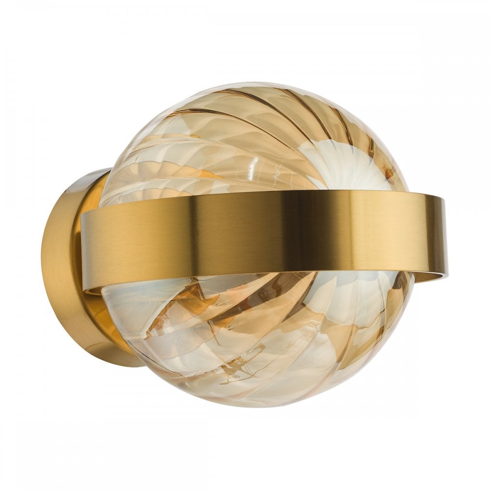 OPH0735 Ophira Wall Light Antique Gold and Amber Ribbed Glass